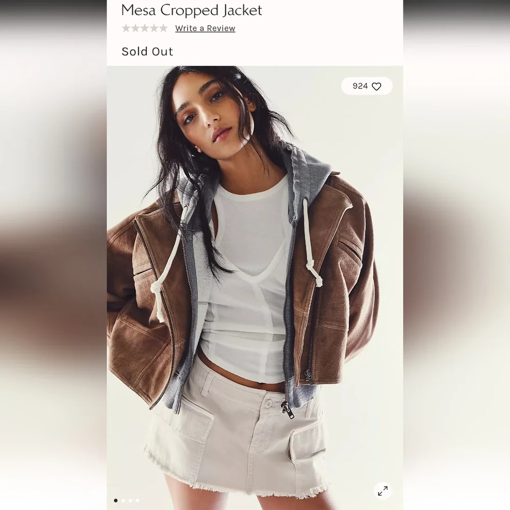 Free People Brown Suede Cropped Leather Jacket with Gray Hooded Liner
